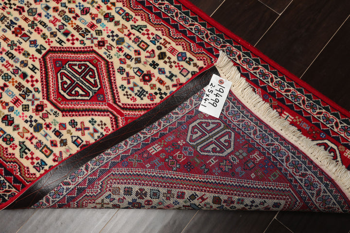 2x4 Ivory, Red, Charcoal Color Hand Knotted Abadeh Wool Traditional Oriental Rug