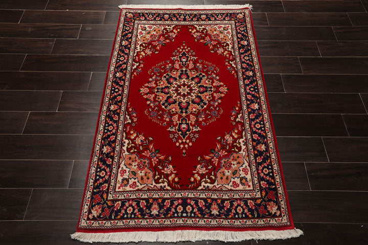 3x5 Red, Navy, Ivory Color Hand Knotted Tabriz Wool Traditional Oriental Rug