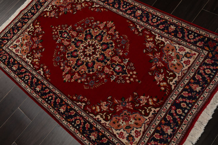 3x5 Red, Navy, Ivory Color Hand Knotted Tabriz Wool Traditional Oriental Rug