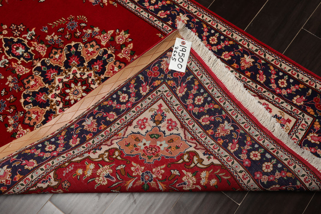 3x5 Red, Navy, Ivory Color Hand Knotted Tabriz Wool Traditional Oriental Rug