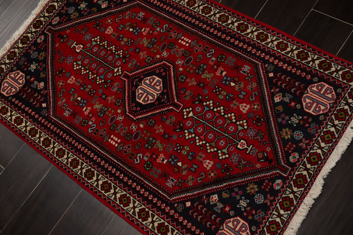 3x5 Red, Navy, Ivory Color Hand Knotted Abadeh Wool Traditional Oriental Rug