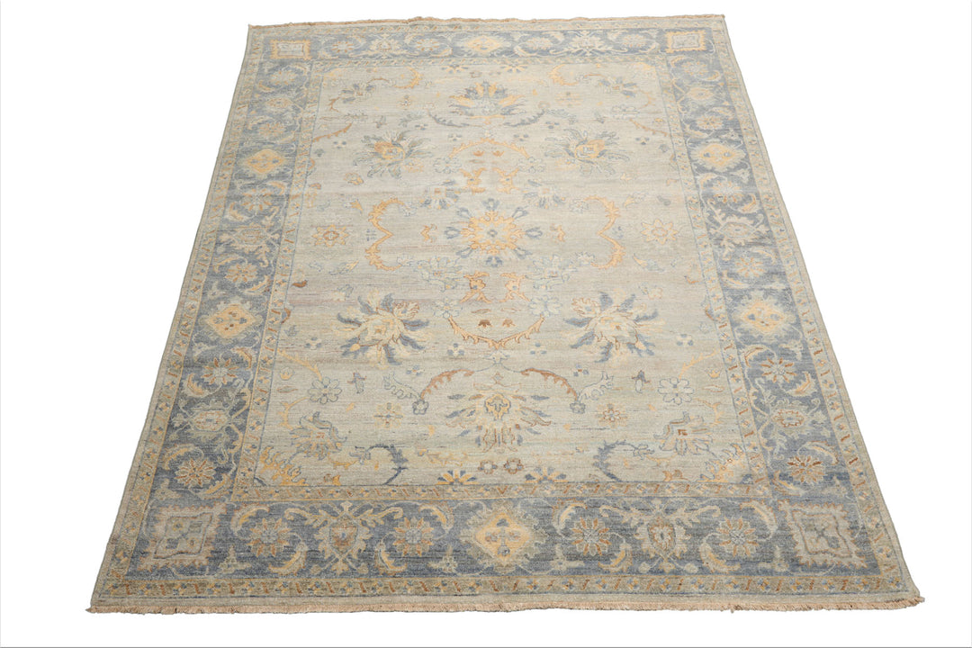 Celeste Rug 8'x10' Mint 100% Wool Afghan Oushak Rug Hand-Knotted Traditional Oriental Design