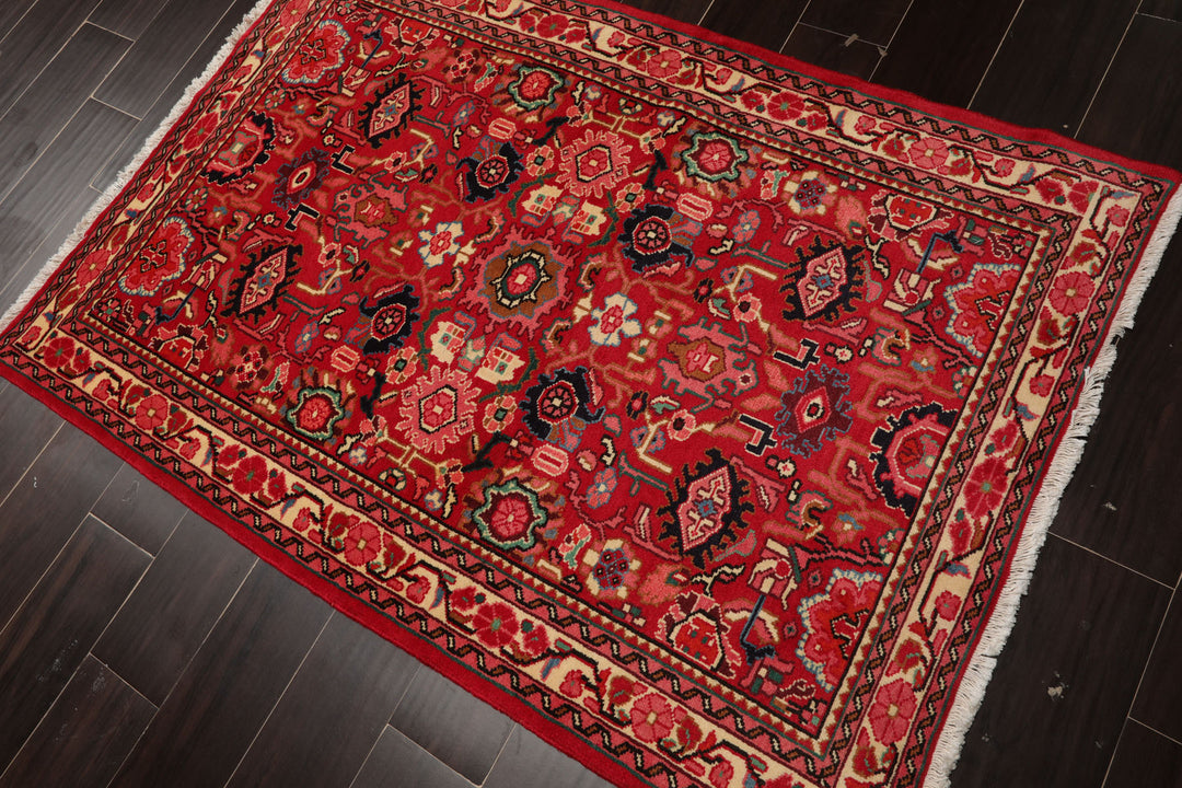 3x5 Red, Ivory, Green Color Hand Knotted Abadeh wool Traditional Oriental Rug