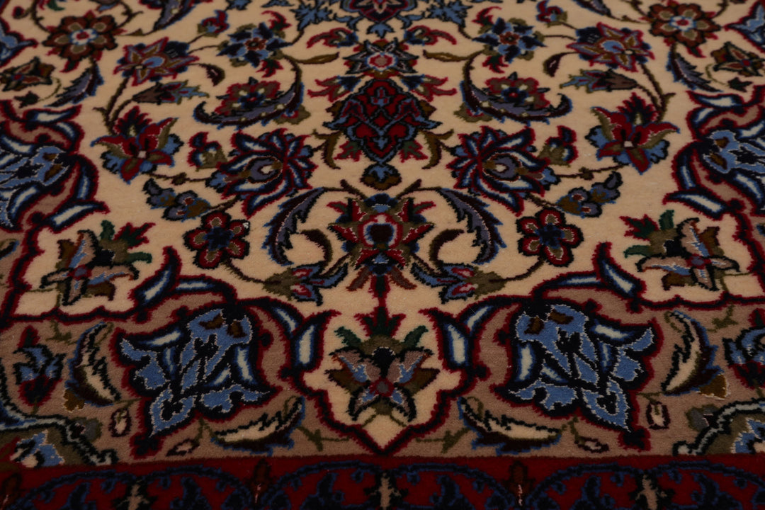 2x3 Beige, Navy, Red Color Hand Knotted Isfahan Wool & Silk Traditional Oriental Rug
