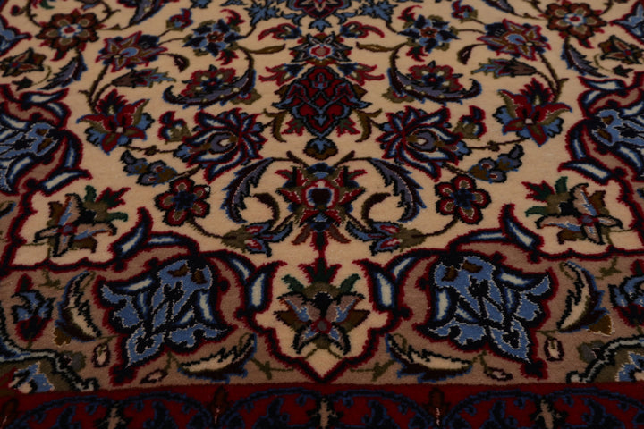 2x3 Beige, Navy, Red Color Hand Knotted Isfahan Wool & Silk Traditional Oriental Rug
