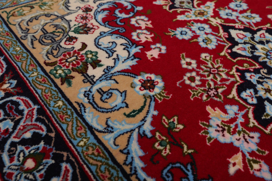 2x3 Red, Blue, Pistacchio Color Hand Knotted Isfahan Wool & Silk Traditional Oriental Rug