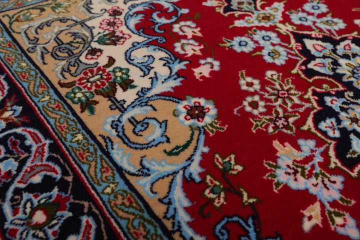 2x3 Red, Blue, Pistacchio Color Hand Knotted Isfahan Wool & Silk Traditional Oriental Rug