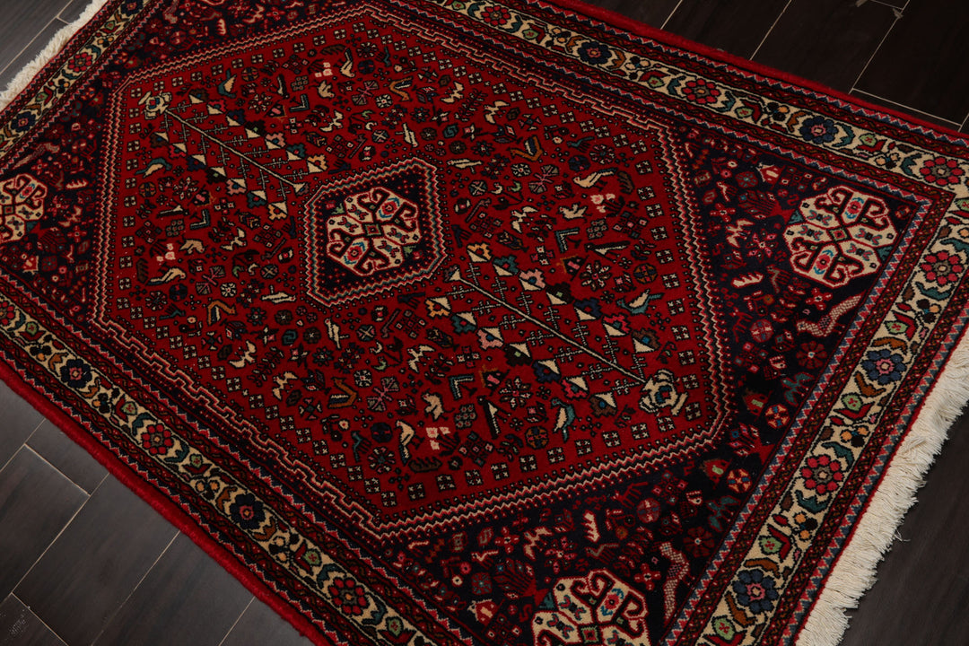 3x5 Red, Navy, Ivory Color Hand Knotted Abadeh Wool Traditional Oriental Rug