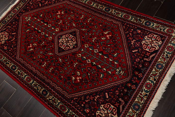 3x5 Red, Navy, Ivory Color Hand Knotted Abadeh Wool Traditional Oriental Rug