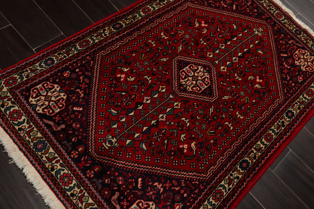 3x5 Red, Navy, Ivory Color Hand Knotted Abadeh Wool Traditional Oriental Rug