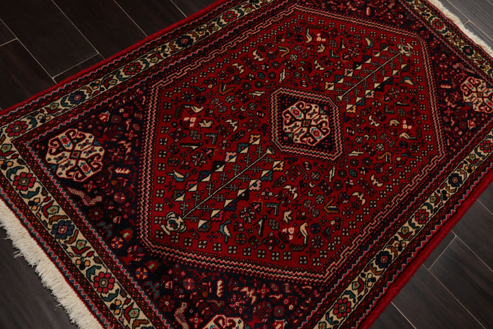 3x5 Red, Navy, Ivory Color Hand Knotted Abadeh Wool Traditional Oriental Rug
