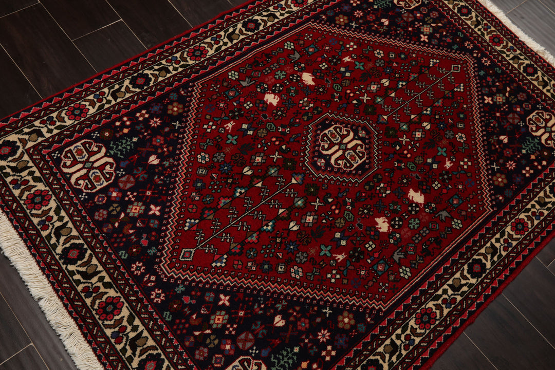 3x5 Red, Ivory, Navy Color Hand Knotted Abadeh Wool Traditional Oriental Rug