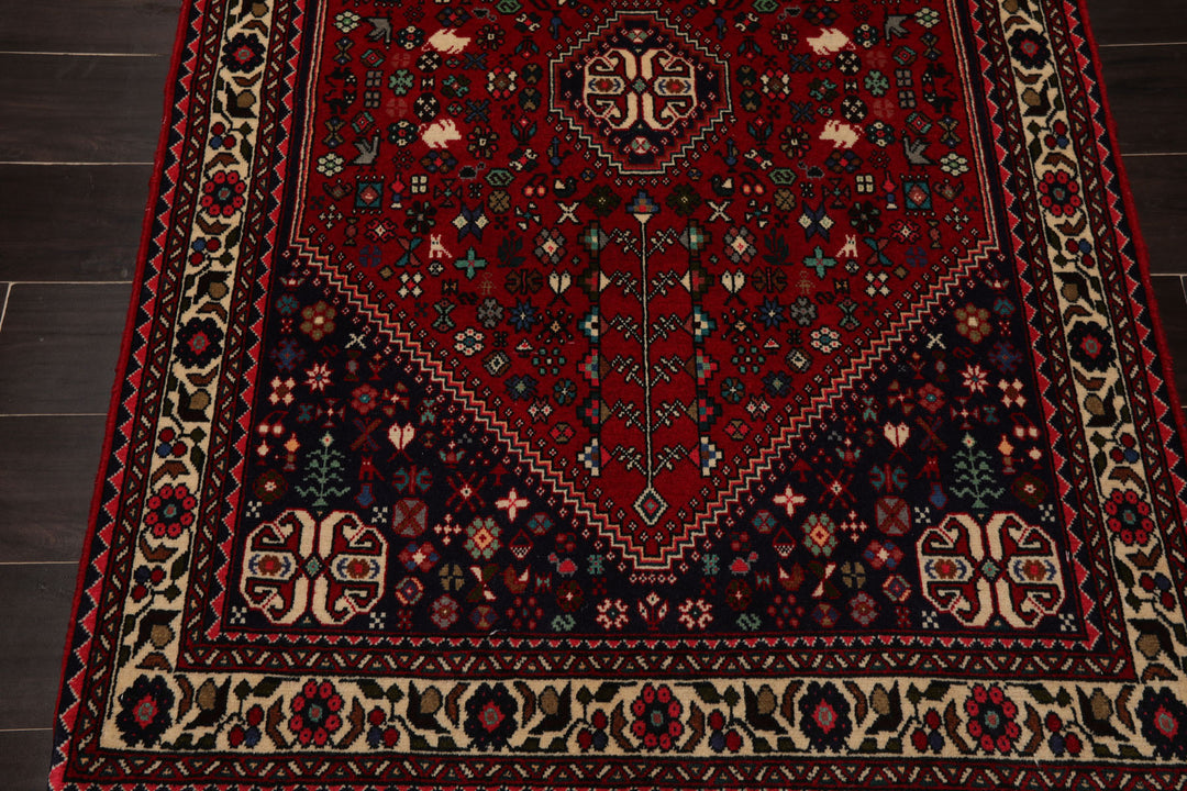 3x5 Red, Ivory, Navy Color Hand Knotted Abadeh Wool Traditional Oriental Rug