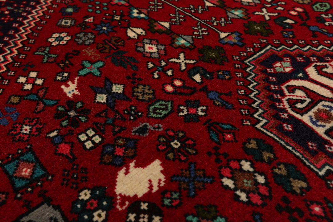 3x5 Red, Ivory, Navy Color Hand Knotted Abadeh Wool Traditional Oriental Rug