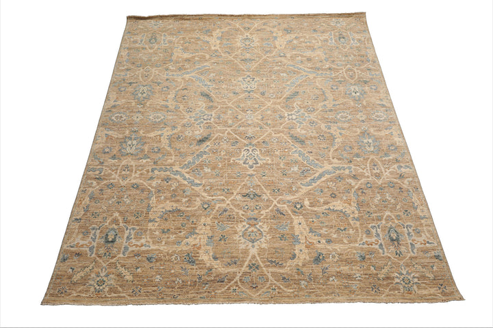 Celeste Rug 8'x10' Beige 100% Wool Khyber Area Rug Hand-Knotted Traditional Oriental Design
