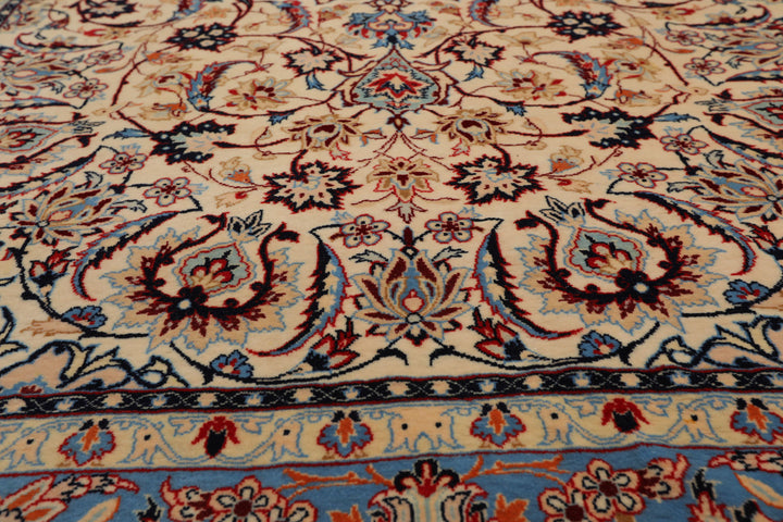 3x5 Ivory, Aqua, Blue Color Hand Knotted Isfahan Wool & Silk Traditional Oriental Rug
