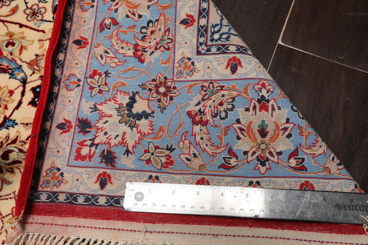 3x5 Ivory, Aqua, Blue Color Hand Knotted Isfahan Wool & Silk Traditional Oriental Rug