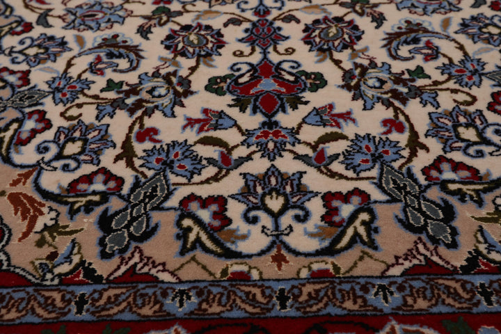 2x3 Ivory, Red, Blue Color Hand Knotted Isfahan Wool & Silk Traditional Oriental Rug