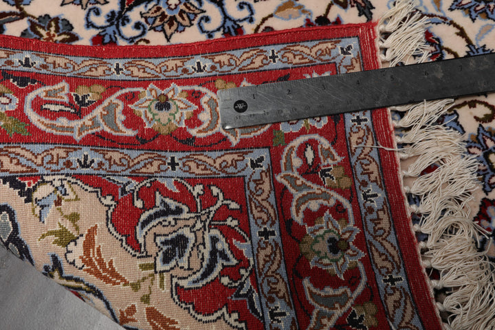2x3 Ivory, Red, Blue Color Hand Knotted Isfahan Wool & Silk Traditional Oriental Rug