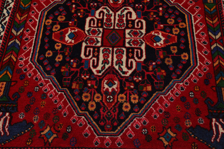 Square Navy, Red, Blue Color Hand Knotted Chagaei Wool Traditional Oriental Rug