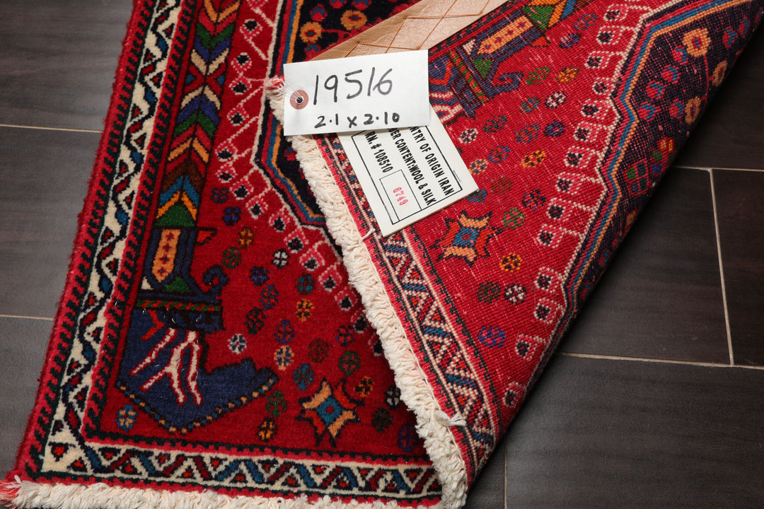 Square Navy, Red, Blue Color Hand Knotted Chagaei Wool Traditional Oriental Rug