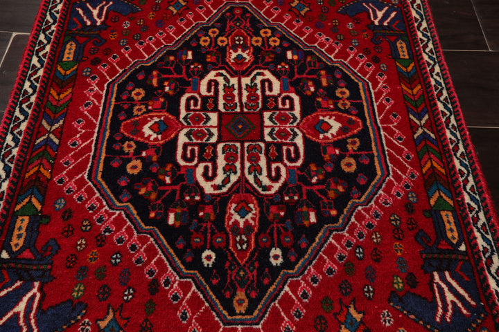 Square Navy, Red, Blue Color Hand Knotted Chagaei Wool Traditional Oriental Rug