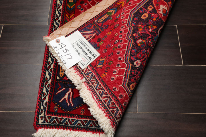 Square Navy, Red, Blue Color Hand Knotted Chagaei Wool Traditional Oriental Rug