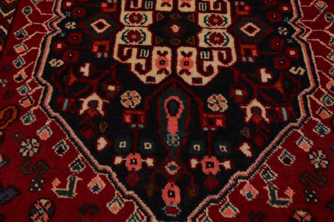 Square Navy, Ivory, Red Color Hand Knotted Abadeh Wool Traditional Oriental Rug