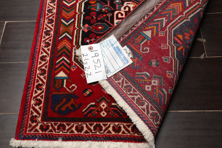 Square Black, red, Ivory Color Hand Knotted Abadeh Wool Traditional Oriental Rug