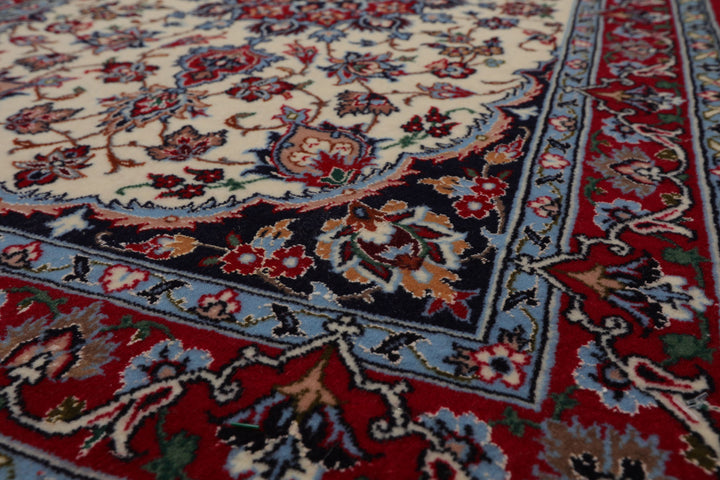 2x3 Ivory, Red, Blue Color Hand Knotted Isfahan Wool & Silk Traditional Oriental Rug