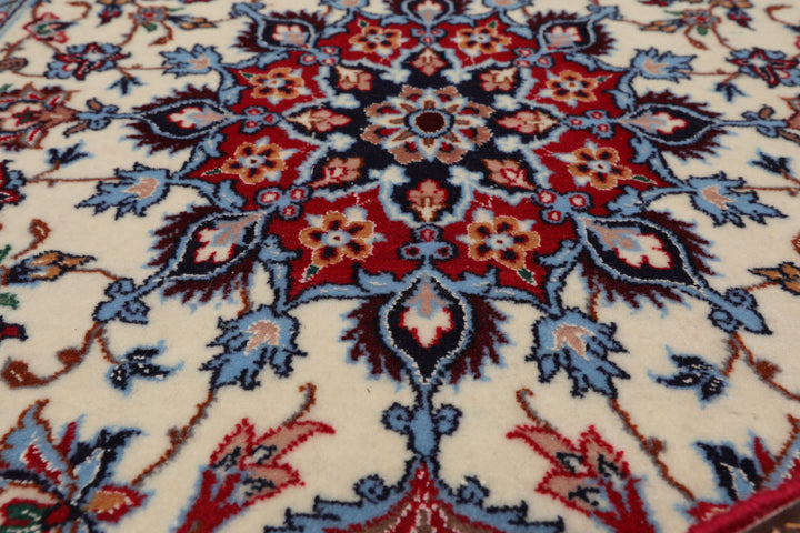 2x3 Ivory, Red, Blue Color Hand Knotted Isfahan Wool & Silk Traditional Oriental Rug