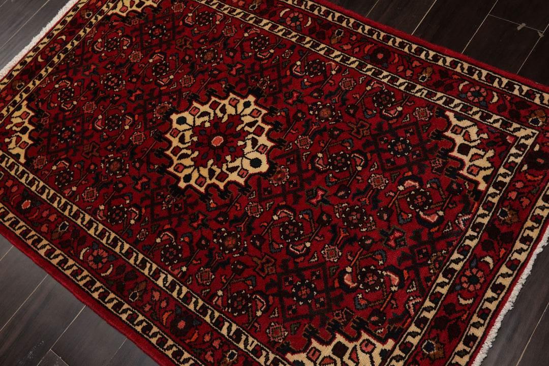 3x5 Red, Ivory, Blue Color Hand Knotted Abadeh Wool Traditional Oriental Rug