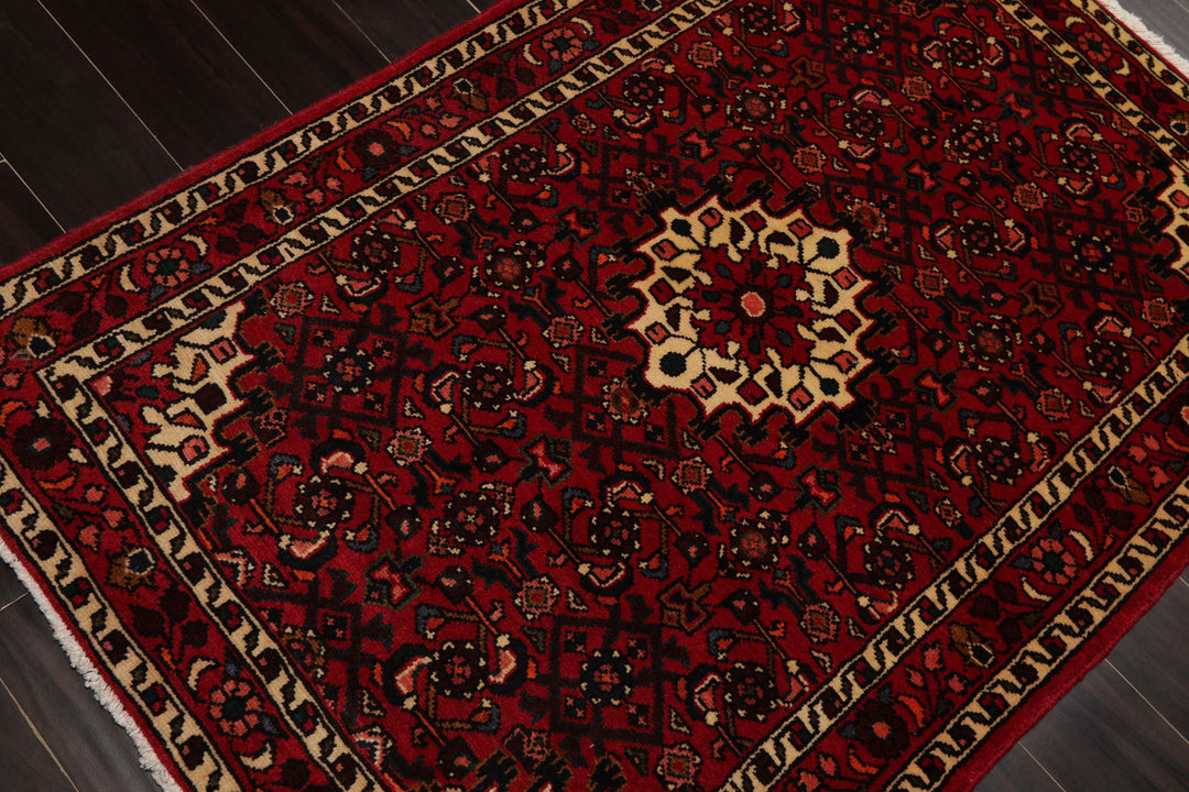 3x5 Red, Ivory, Blue Color Hand Knotted Abadeh Wool Traditional Oriental Rug