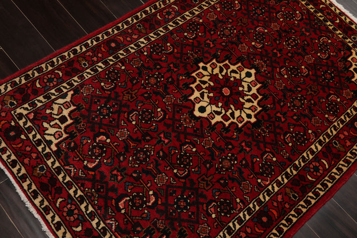 3x5 Red, Ivory, Blue Color Hand Knotted Abadeh Wool Traditional Oriental Rug