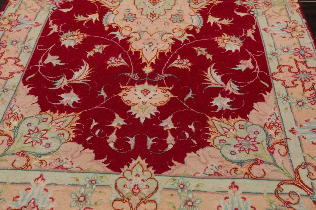 2x4 Fuschia, Rose, Ivory Color Hand Knotted Tabriz Wool & Silk Traditional Oriental Rug