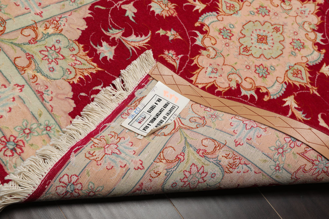 2x4 Fuschia, Rose, Ivory Color Hand Knotted Tabriz Wool & Silk Traditional Oriental Rug