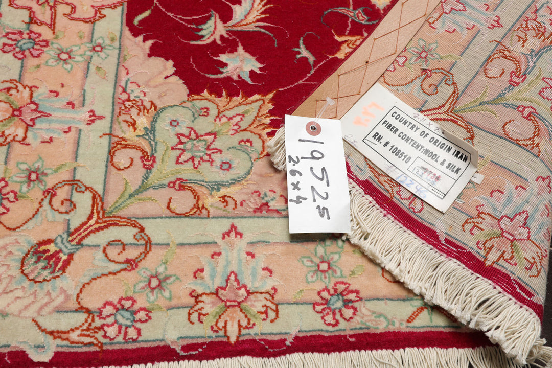 2x4 Fuschia, Rose, Ivory Color Hand Knotted Tabriz Wool & Silk Traditional Oriental Rug