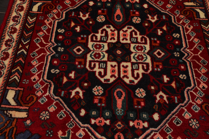 Square Red, Navy, Coal Color Hand Knotted Abadeh Wool Traditional Oriental Rug
