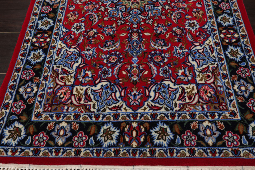 2x3 Red, Navy, Green Color Hand Knotted Isfahan Wool & Silk Traditional Oriental Rug