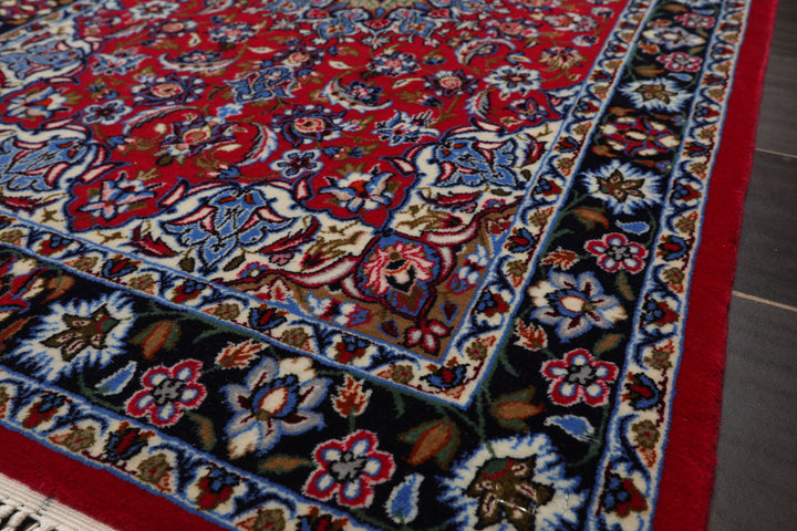 2x3 Red, Navy, Green Color Hand Knotted Isfahan Wool & Silk Traditional Oriental Rug