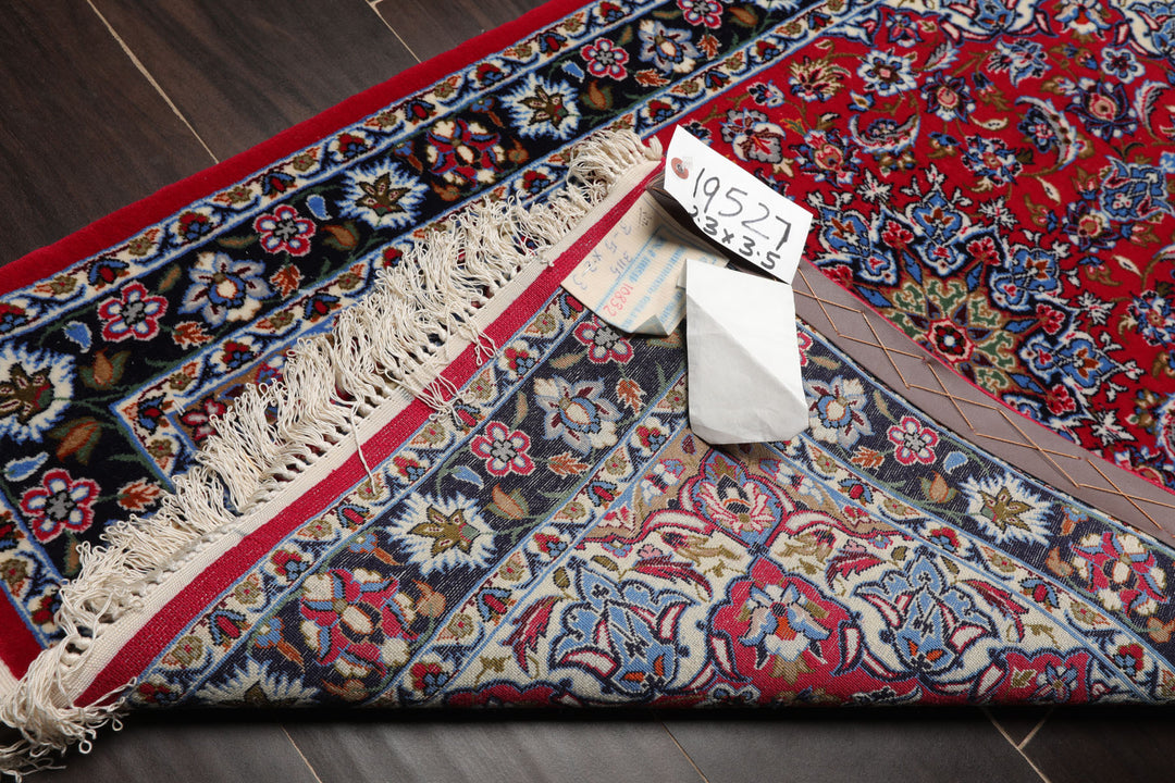 2x3 Red, Navy, Green Color Hand Knotted Isfahan Wool & Silk Traditional Oriental Rug