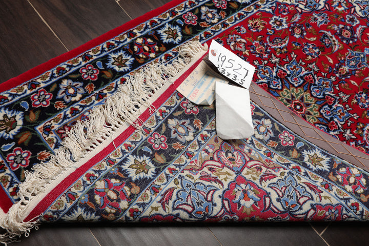 2x3 Red, Navy, Green Color Hand Knotted Isfahan Wool & Silk Traditional Oriental Rug