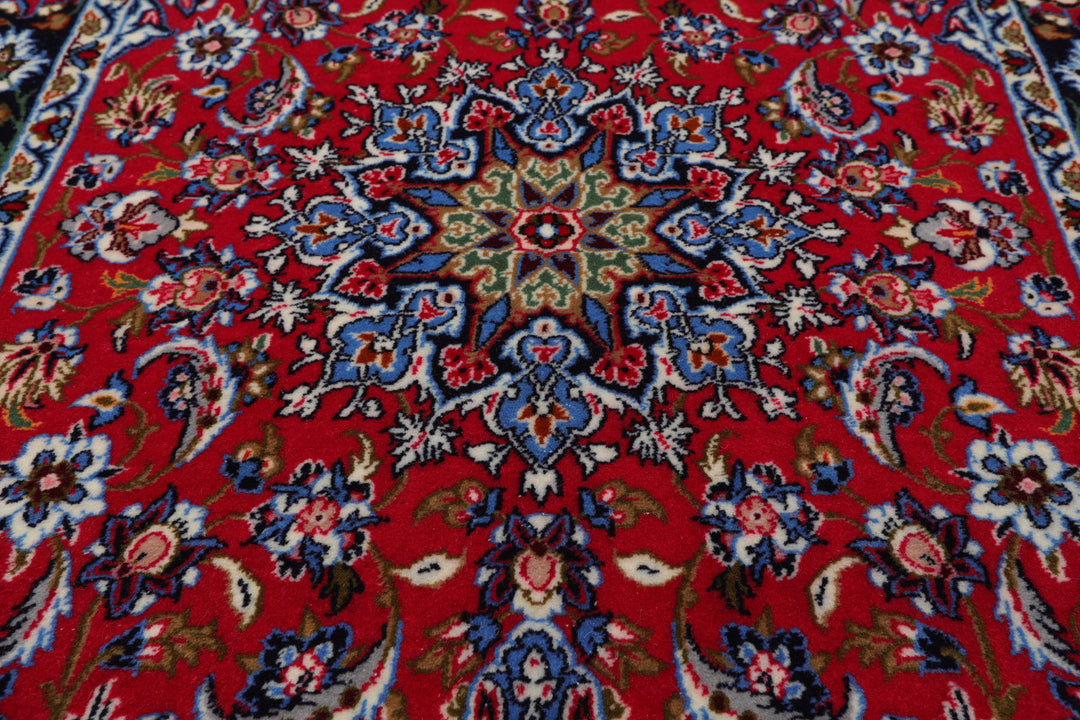 2x3 Red, Navy, Green Color Hand Knotted Isfahan Wool & Silk Traditional Oriental Rug