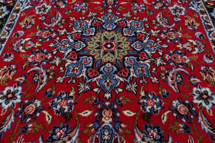 2x3 Red, Navy, Green Color Hand Knotted Isfahan Wool & Silk Traditional Oriental Rug