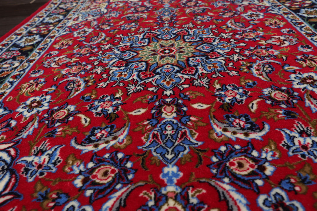 2x3 Red, Navy, Green Color Hand Knotted Isfahan Wool & Silk Traditional Oriental Rug