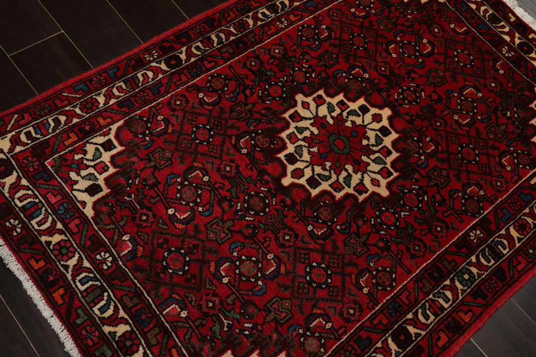 3x5 Rust, Ivory, Red Color Hand Knotted Abadeh Wool Traditional Oriental Rug