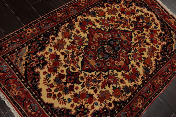 3x5 Ivory, Rust, Navy Color Hand Knotted Sarouk Wool Traditional Oriental Rug