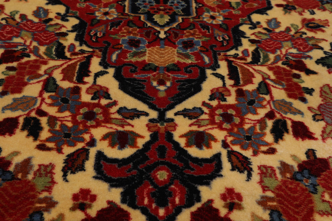 3x5 Ivory, Rust, Navy Color Hand Knotted Sarouk Wool Traditional Oriental Rug