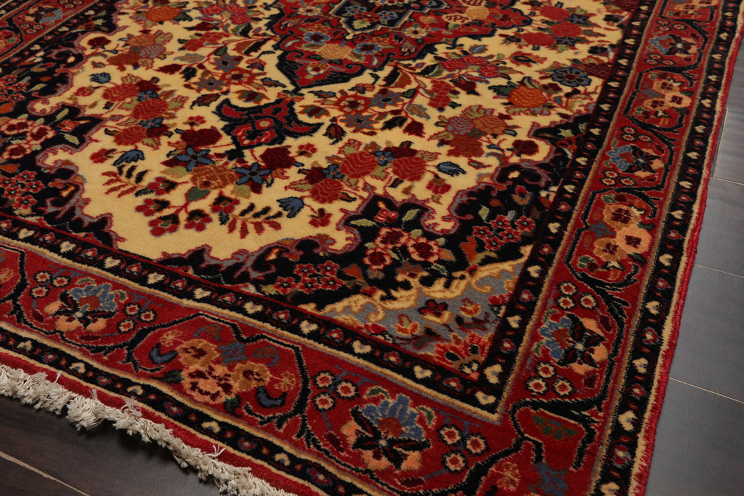 3x5 Ivory, Rust, Navy Color Hand Knotted Sarouk Wool Traditional Oriental Rug