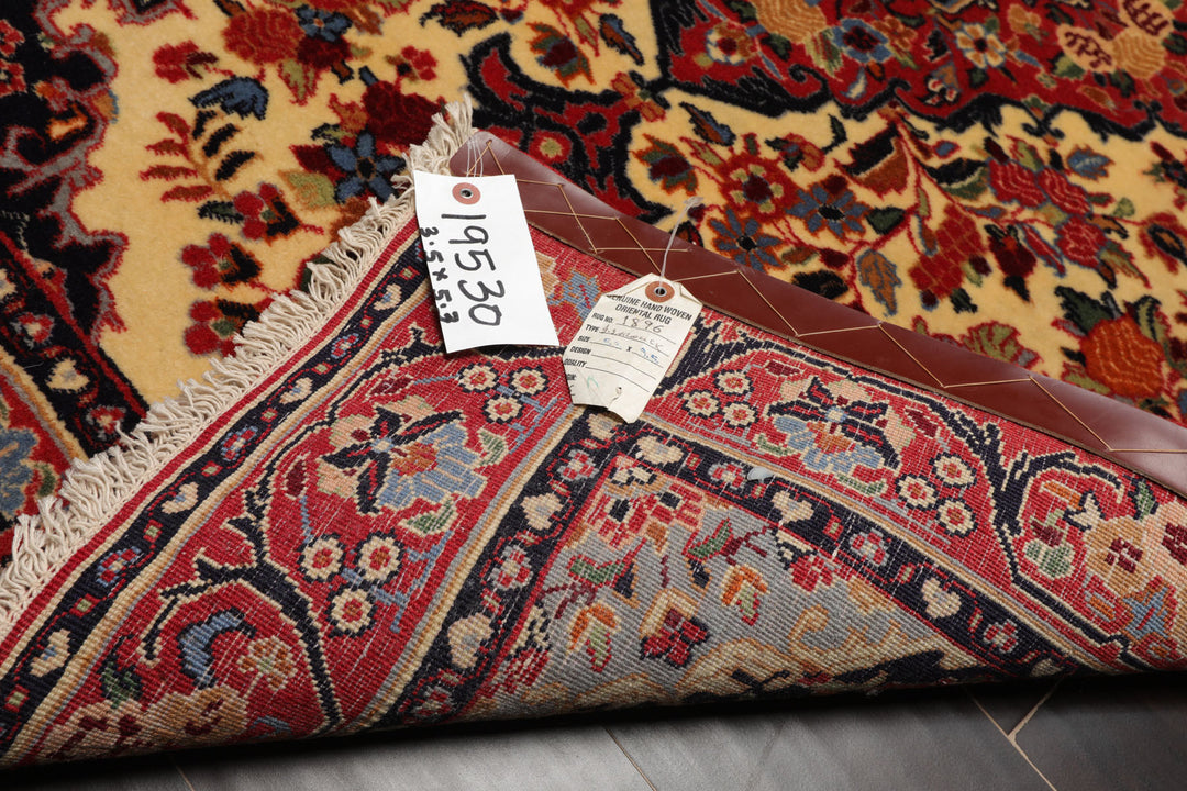 3x5 Ivory, Rust, Navy Color Hand Knotted Sarouk Wool Traditional Oriental Rug